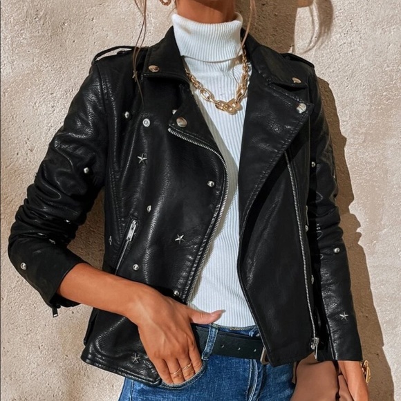 Back Star Stud Vegan Leather Jacket - Picture 4 of 7